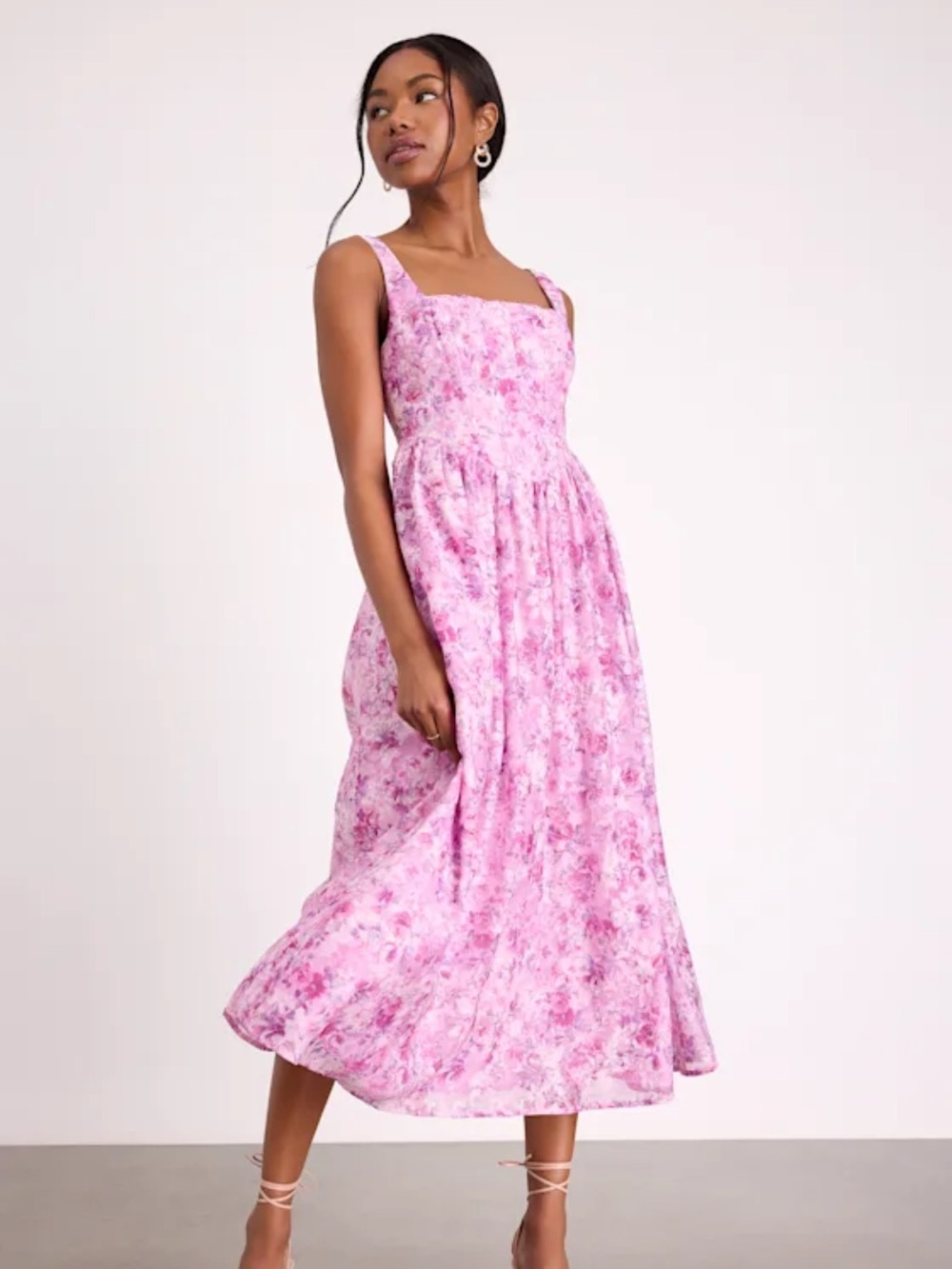 Lulus Colwyn Light Magenta Floral Jacquard Bustier Midi Dress Size Small